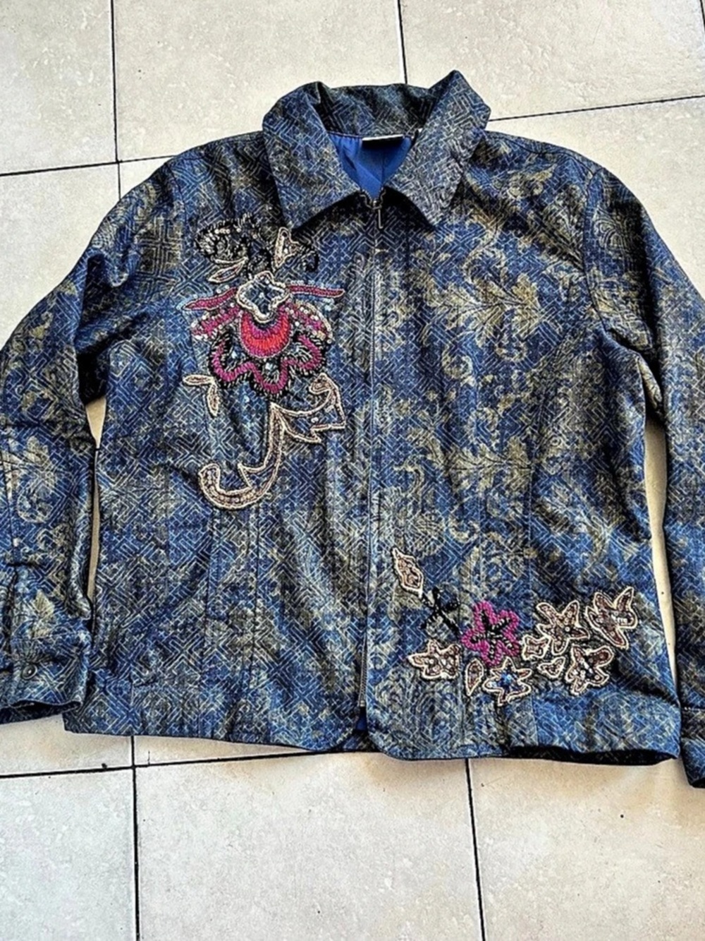 Chico's Embroidered Paisley Jacket in Blue Size 2